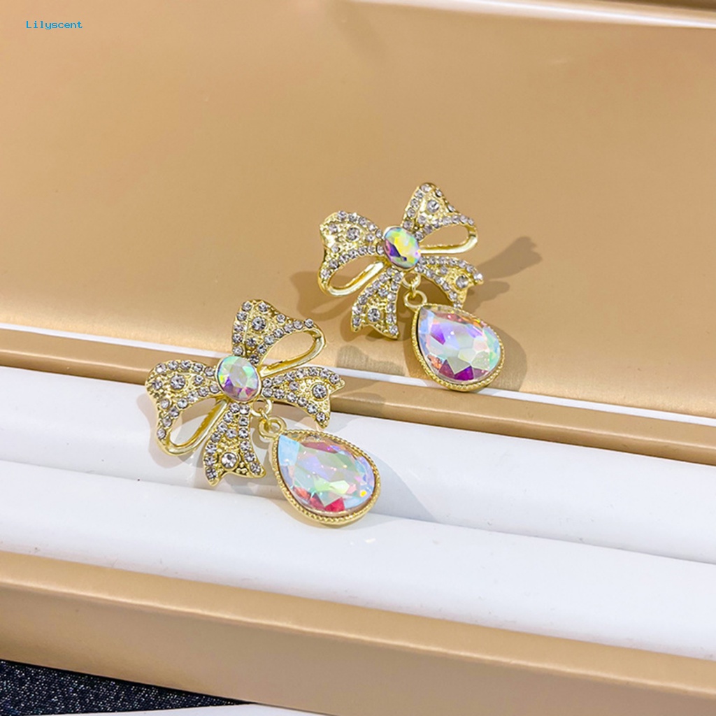 Lilyscent Giwang Telinga Elegan Untuk Pacaran Mempesona Berlian Imitasi Ikatan Simpul Ear Studs Warna-Warni