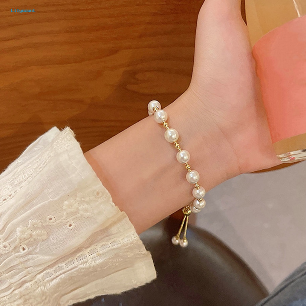 Lilyscent Halus Ladies Gelang Fashion Perhiasan Shiny Faux Pearl Ladies Bracelet Gaya Sederhana