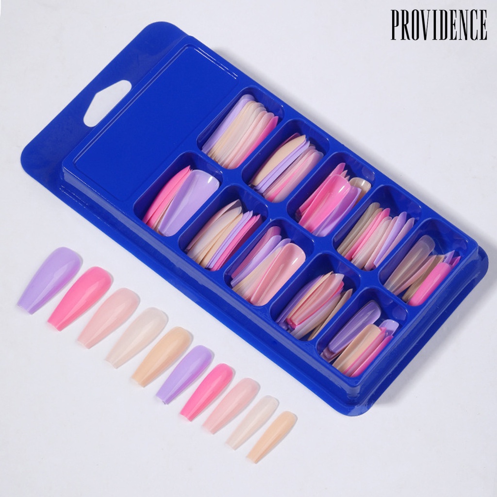 Providence 100Pcs/Box Faux Nail Patch Lipat Tanpa Jejak Bentuk T Panjang Penutup Penuh Warna-Warni Manicure Extension Fake Nail Tips Nail Salon Supply