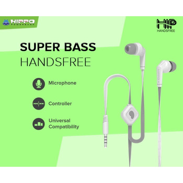 Hippo Earphone HIP Super Bass Jack 3.5mm Wired Handsfree Android Original Earbuds Headset