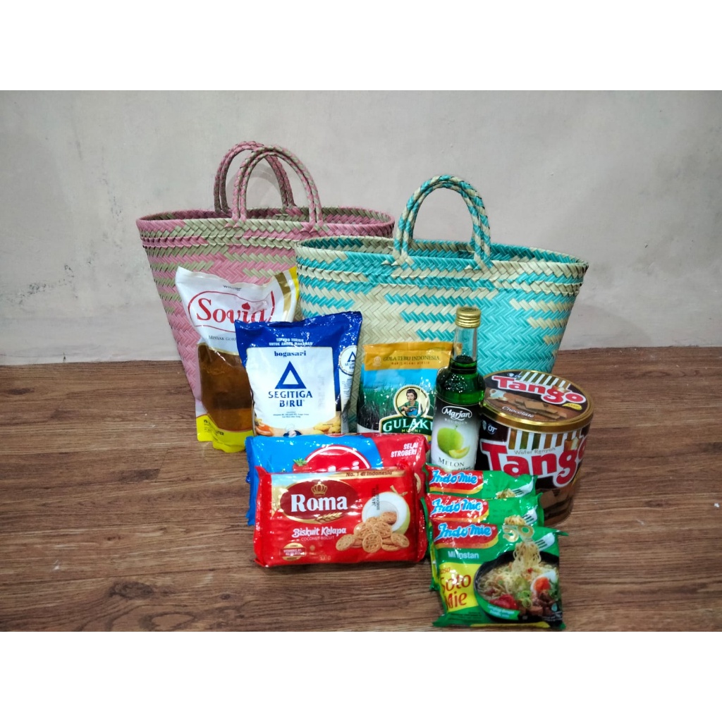 Tas Hampers Lebaran / 5Pcs Tas Anyaman Motif Lancip Papak Ukuran L / Tas Paket Murah 02