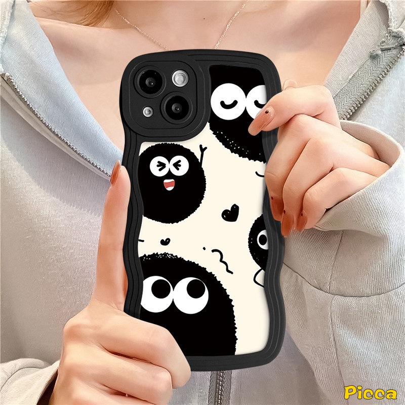 Case Redmi A1+12C 10 9C A1 9T 9A 10C 10A 9 Redmi Note 10s 10 8 9 11 11s 11Pro 9s 10Pro Max Mi 11T Pro POCO M3 X3 NFC Pro Kartun Kreatif Lucu Lucu Bola Bara Bergelombang Ede Sarung Soft Cover