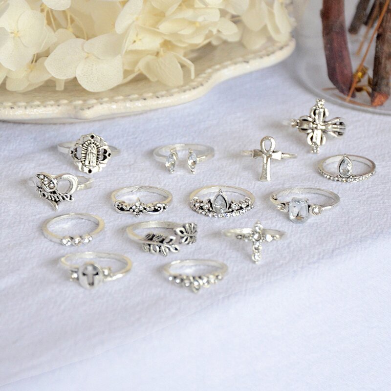 14pcs/set Wanita Korea Geometris Cincin Set Alloy Cincin Set