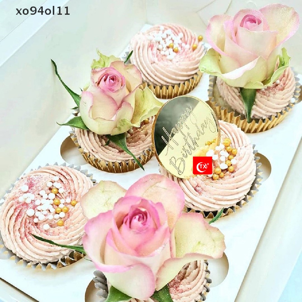 Xo 10pcsHappy Birthday Cake Toppers Mirror Acrylic Baking Cupcakes Dekorasi Kartu OL