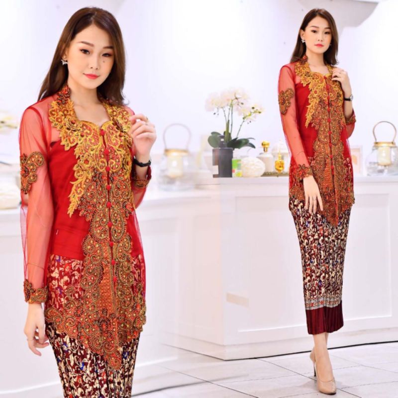 PB//KEBAYA JULAIHA BLUES SET ROK PLISKET TILE PESTA KONDANGAN TERBARU - BAJU KEBAYA BRUKAT WANITA MO