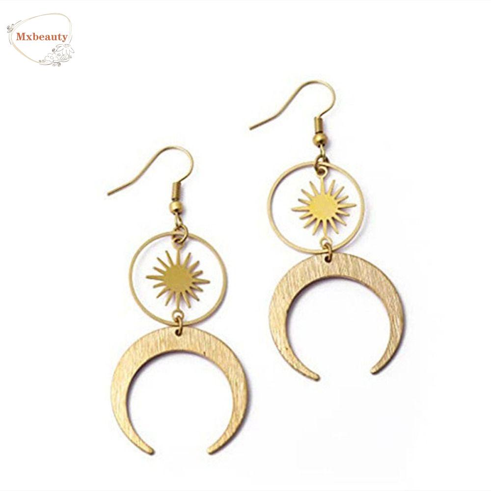 Mxbeauty Wanita Anting Individu Berlebihan Sederhana Bohemia Bulan Niche Desain Bunga Matahari Paduan Drop Anting-Anting Gaya Korea Menjuntai Anting-Anting