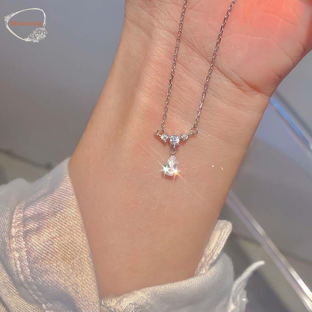 Mxbeauty Wanita Kalung Kepribadian Minimalis Zirkon Drop Liontin Hadiah Teman Geometris Alloy Gaya Korea Necklace