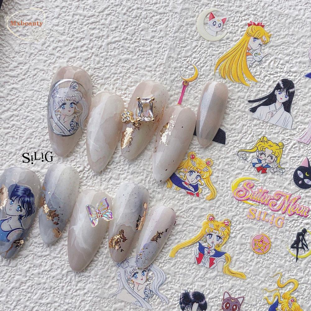 Mxbeauty 3D Stiker Kuku Wanita Gadis Gadis Cantik Kartun Beruang Kembali Lem Stiker DIY Nail Decals