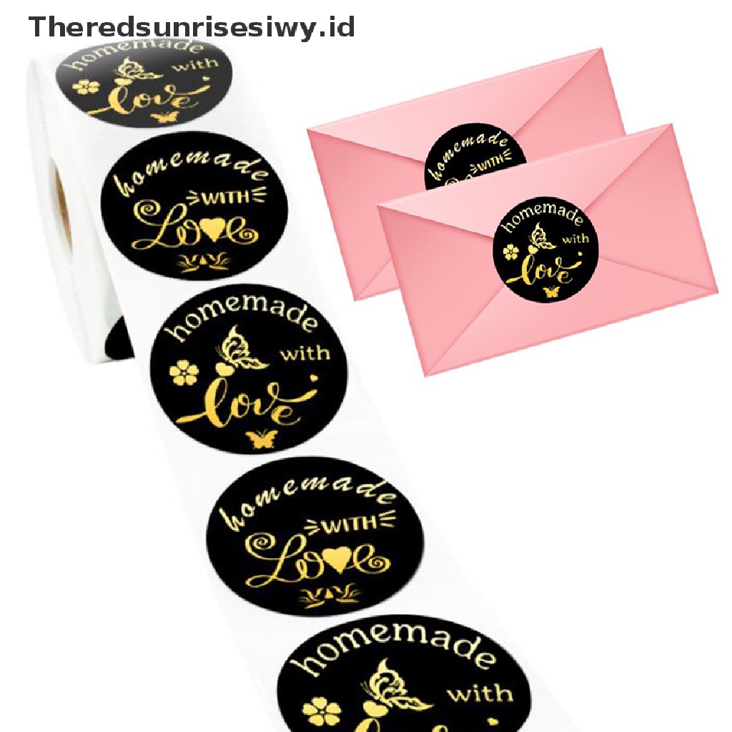 # Kado Mom &amp; PAPA DIY # 500pcs Handmade Golden Home Made With Love Sticker Lingkaran Segel Label Stiker~