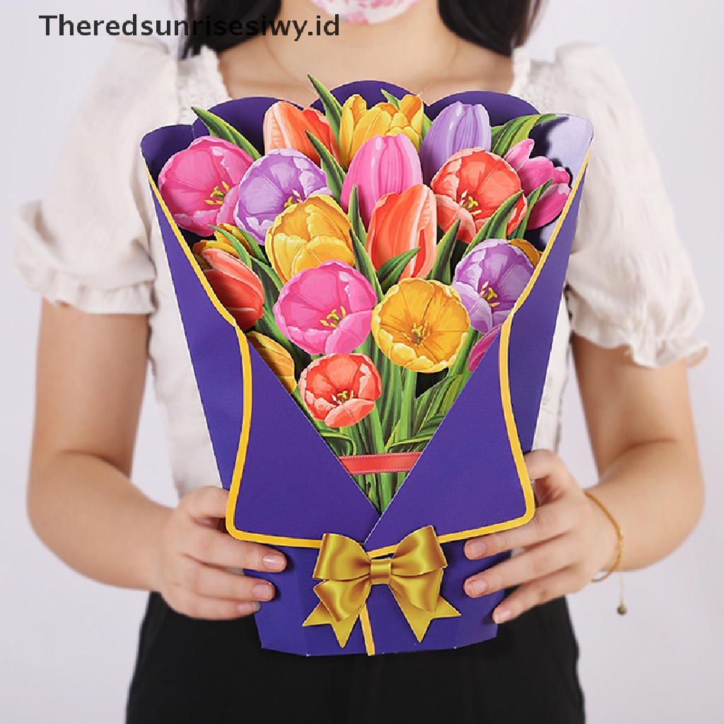 # Kado Mom &amp; PAPA DIY # 3d Stereo Bouquet Greeg Card Kertas Ukir Hadiah Kartu Greeg Liburan Stereo~