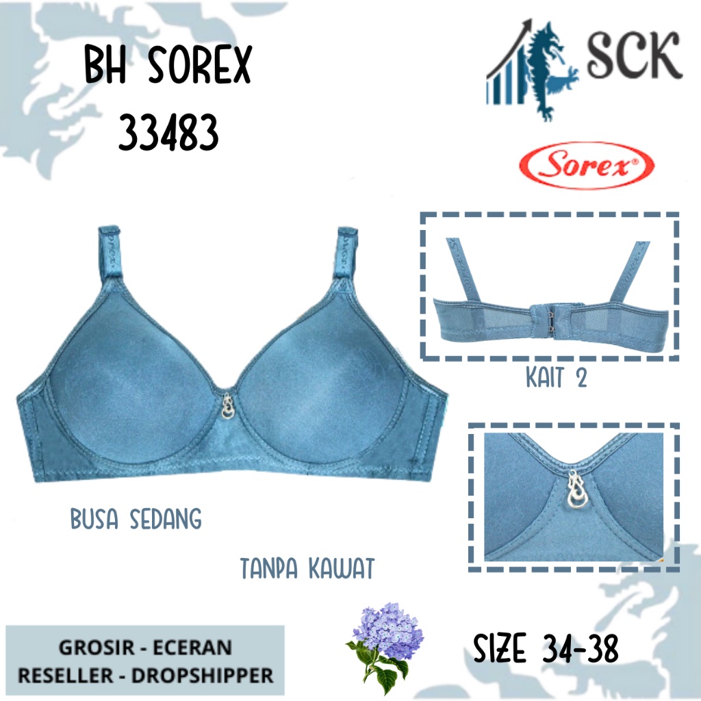 BH SOREX 33483 Busa Sedang Tanpa Kawat Kait 3 Setara Cup B-C / BH SOREX  / Pakaian Dalam Wanita - sckmenwear