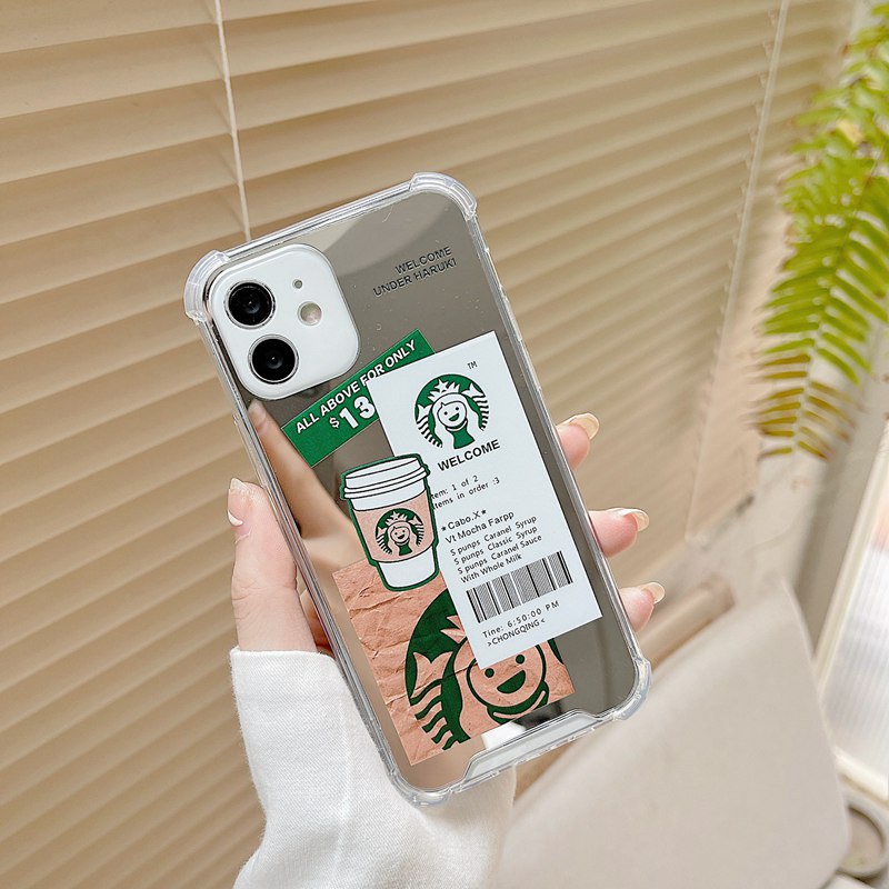 【Shock Proof Mirror】Silicone Soft Case Iphone 6S 7 8 Plus X XR XS Max IPhone 11 12 13 14 Pro Max 14 Plus 7+ 8+ 12 13 mini Starbucks