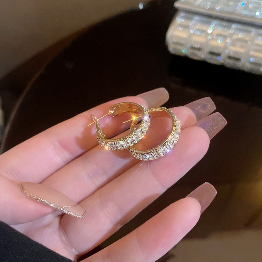 Deartiara Indah Super Berkilau Anting Cincin, Desain Kecil, Cahaya Gaya Mewah, Anting Cincin Bulat, Anting Perempuan