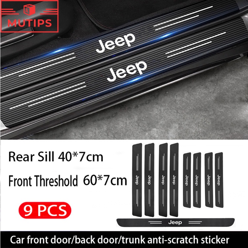 Jeep 9Pcs Stiker Pintu Mobil Carbon Fiber Sill Protection Auto Anti Gores Anti Slip Untuk 2023 Willys Wrangler jk Renegade Compass Grand Cherokee