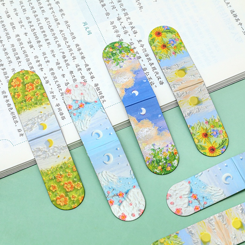 3pcs Seri Lukisan Minyak Cantik Bookmark Magnet Siswa Mini Book Page Folder