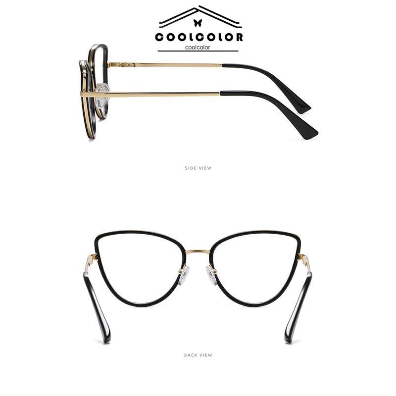 COD❤️2 In 1 Kacamata Lensa Photocromic Anti Radiasi Wanita Pria Korea Gaya Kacamata Bingkai Titanium Cat Eye Warna Untuk Wanita- cl