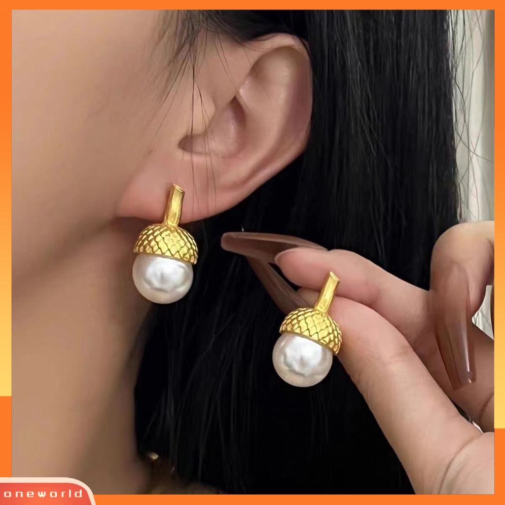 [EONE] 1pasang Anting Pejantan Mutiara Imitasi High Gloss Electroplating Geometris Tahan Aus Dekorasi Hypoallergenic Fashion Wanita Liontin Anting Fashion Perhiasan