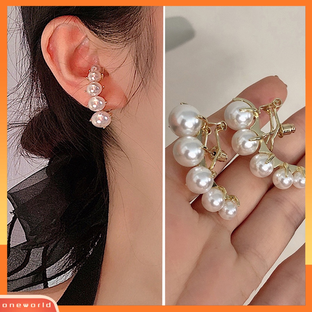 [EONE] 1pasang Anting Stud Dainty Elegan Temperamen Mulia High Gloss Mutiara Imitasi Wanita Earrings Perhiasan Aksesoris