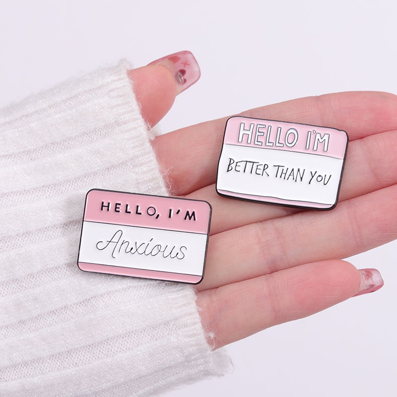 Hello I'm Awesome Enamel Pin Warna-Warni Texts Banner Bros Lencana Kerah Pin Lucu Dialog Slogan Perhiasan Hadiah Untuk Teman