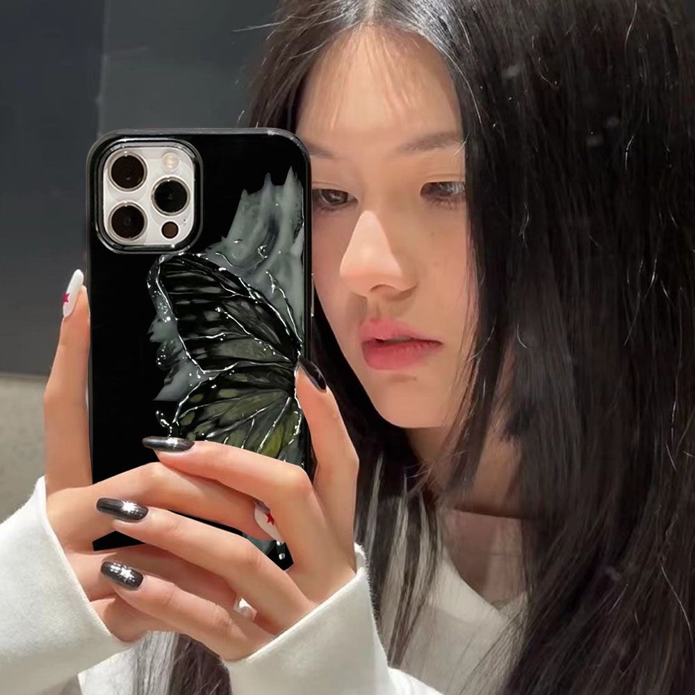 Cocok Untuk Iphone14 Pro Max Casing Ponsel iPhone Hitam Glossy TPU Soft Phone Case Kamera Perlindungan Tahan Guncangan Gaya Sederhana Kompatibel Dengan iPhone 13 13pro 13prm iPhone 11 7Plus 8Plus Xr XS 12 Pro Max Casing Ponsel