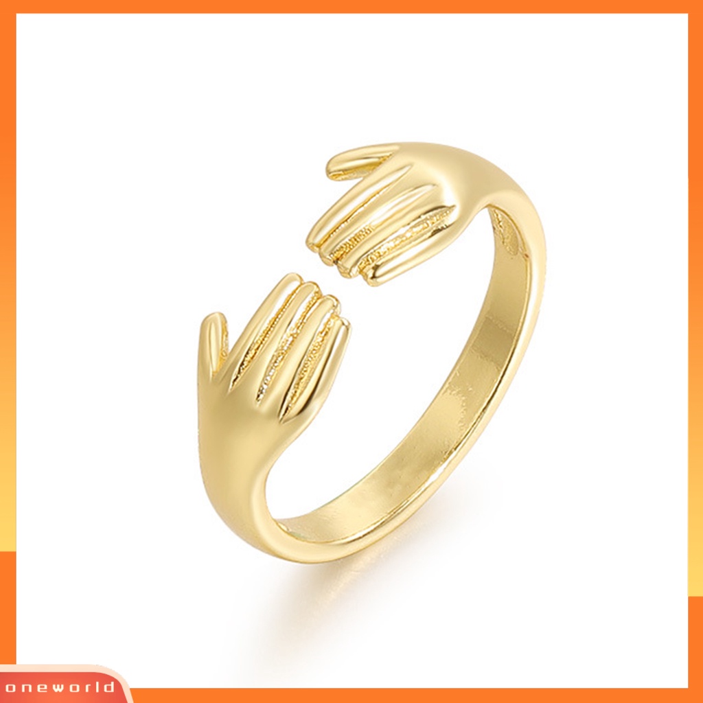 [EONE] Wanita Cincin Geometris Electroplating Halus Adjustable Menawan Dekorasi Tahan Luntur Kepribadian Retro Cinta Peluk Cincin Wanita Perhiasan