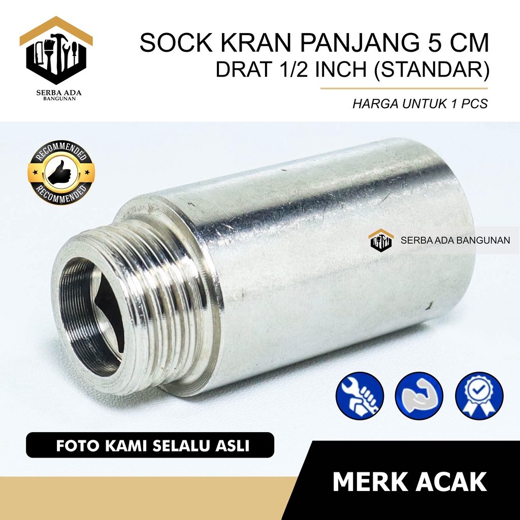 Sok Kran Drat Luar Dalam 1/2 Inch Inci Panjang Pendek Kuningan Sock Sambungan Keran Nepel Pipa 1/2&quot;