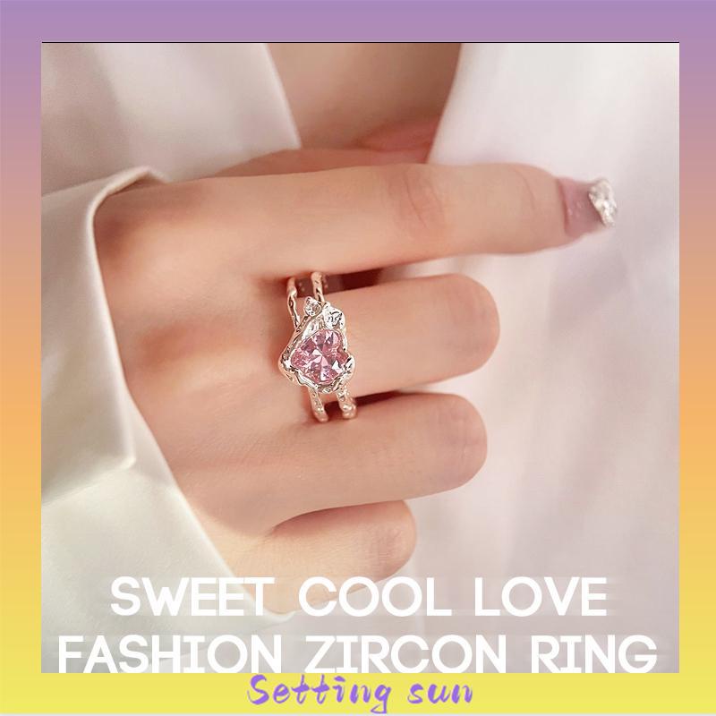 Cincin Zirkonia Cinta Sejuk Manis Cincin ganda mode wanita Ukuran dapat disesuaikan TN