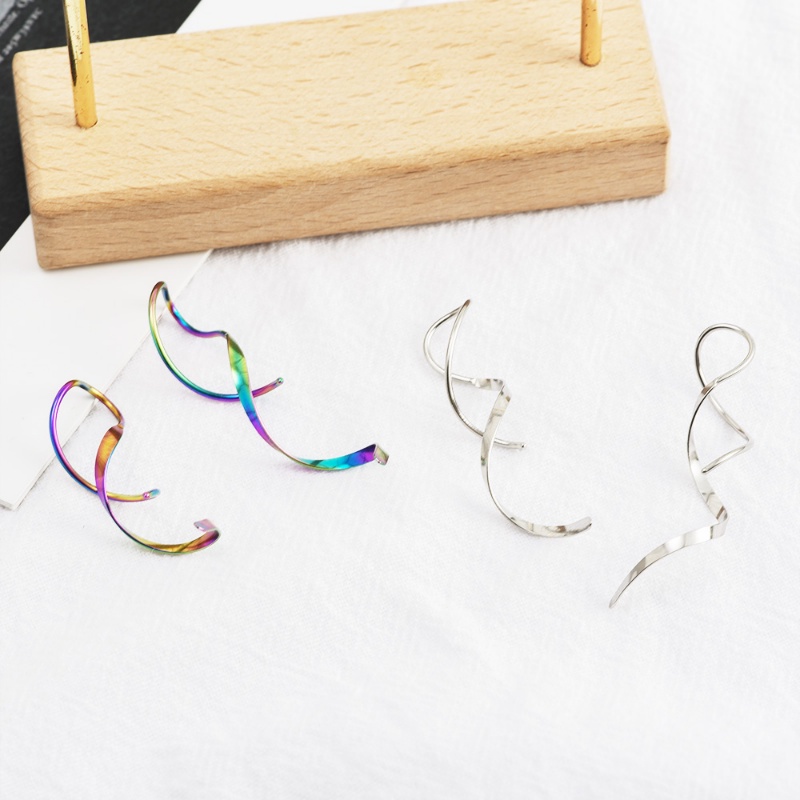 Mode Sederhana Vintage Multi-Warna Garis Spiral Anting Perhiasan Wanita Gadis Indah Mode Logam Gelombang Rumbai Anting Panjang