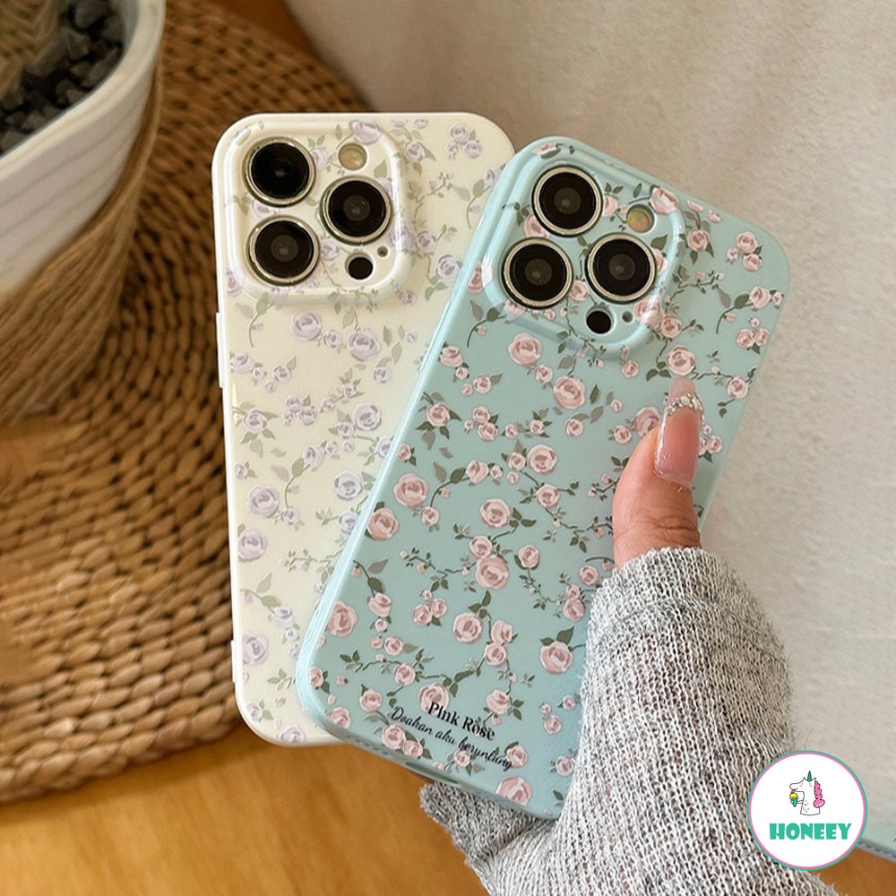 IPHONE Korea Lucu Bunga Casing Ponsel Kompatibel Untuk Iphone14 13 12 11 Pro Max 14plus TPU Lembut Putih Biru Bunga Penutup Belakang