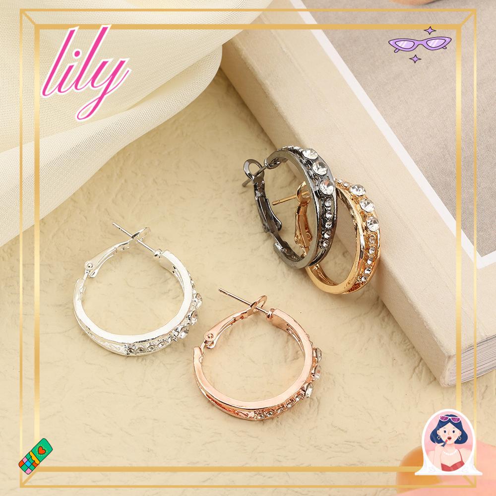 Lily Berlian Imitasi Anting Hoop Perhiasan Menawan Gadis Hoop Stud Earrings