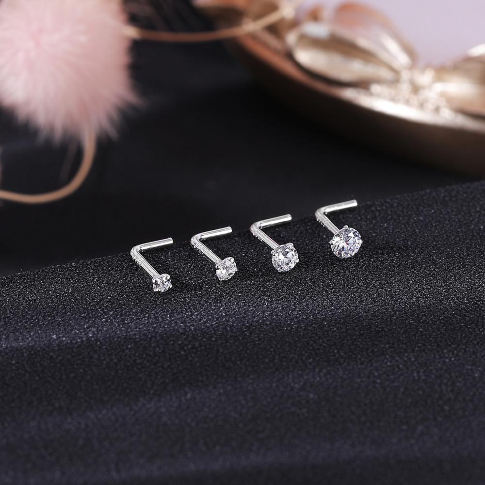 1pc 2.5/2.5/3.5mm Tindik Hidung Kristal925 Sterling Silver Nose Stud Zircon Nostril Piercing Bentuk L Hidung Stud 18G/20G