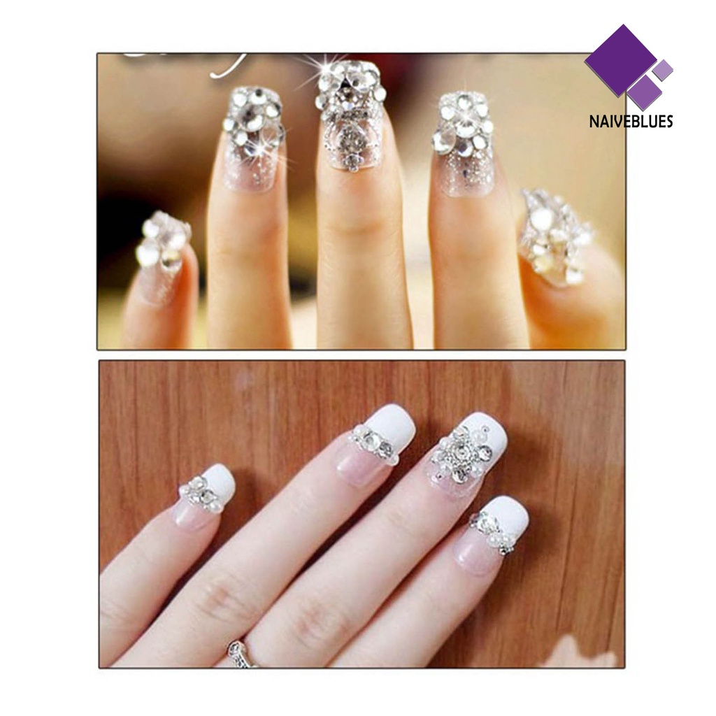 [naiveblues] 1440pcs Manicure Decoration DIY Mudah Di Aplikasikan Kaca Transparan Flat Bottom Untuk Telepon