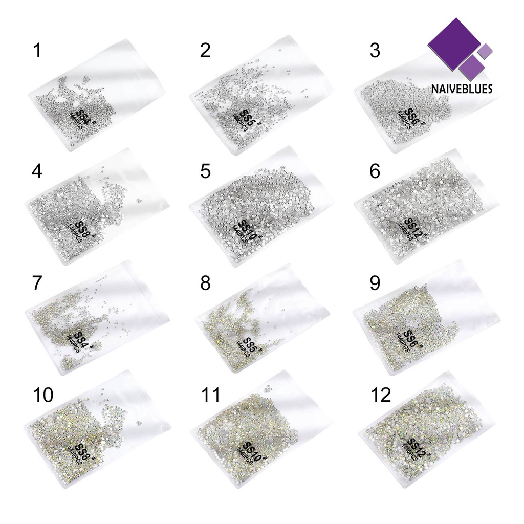 [naiveblues] 1440pcs Manicure Decoration DIY Mudah Di Aplikasikan Kaca Transparan Flat Bottom Untuk Telepon
