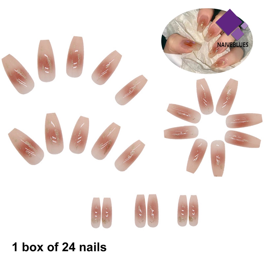 [naiveblues] 24pcs/box Nail Tips Mudah Digunakan Kuku Warna Caramel ABS Ringan Untuk Prom