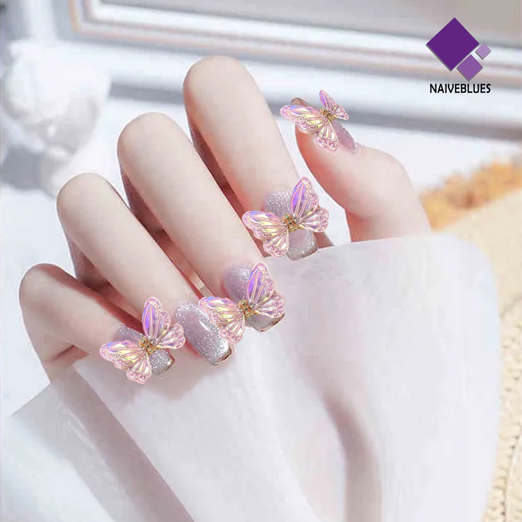 [naiveblues] 3pcs Ornamen Kuku Bentuk Indah Tahan Air Eye-catching Butterfly Art Ornamen Desain Tips Kuku