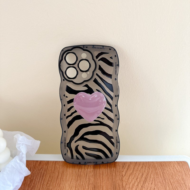 【Flower Camera】Zebra Pattern Pink Love Soft TPU Case HP iP iPhone 11 12 13 14 Pro Max 7 8 + Plus SE 2020 X XS XR Max Black Clear FTD Casing Apple