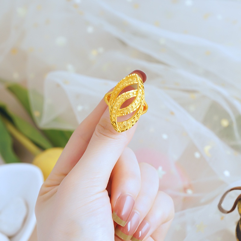 Goldkingdom Aksesoris Perhiasan Fashion Ready Stock Berongga Keluar Cincin Lapis Emas Dapat Disesuaikan Multi Gaya Wanita Vintage Merak Naga Phoenix