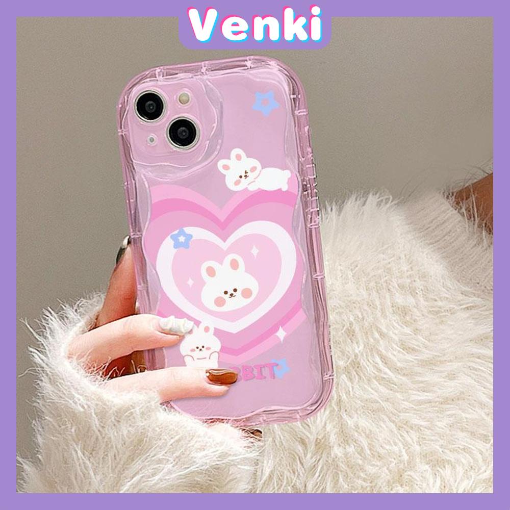 VENKI - For iPhone 11 iPhone Case 3D Curved Edge Wave Clear Case TPU Airbag Shockproof Camera Cover Pink Rabbit Compatible with iPhone 14 13 Pro max 12 Pro Max xr xs max 7 Plus 8