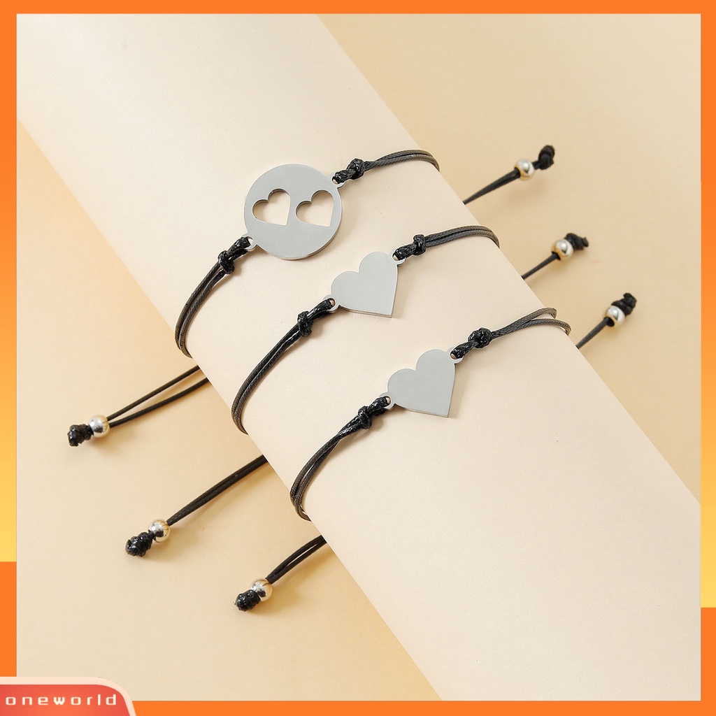 [EONE] 3pcs/set Gelang Ibu Berongga Keluar Jantung Perhiasan Adjustable Bright Luster Bracelets Untuk Hari Ibu