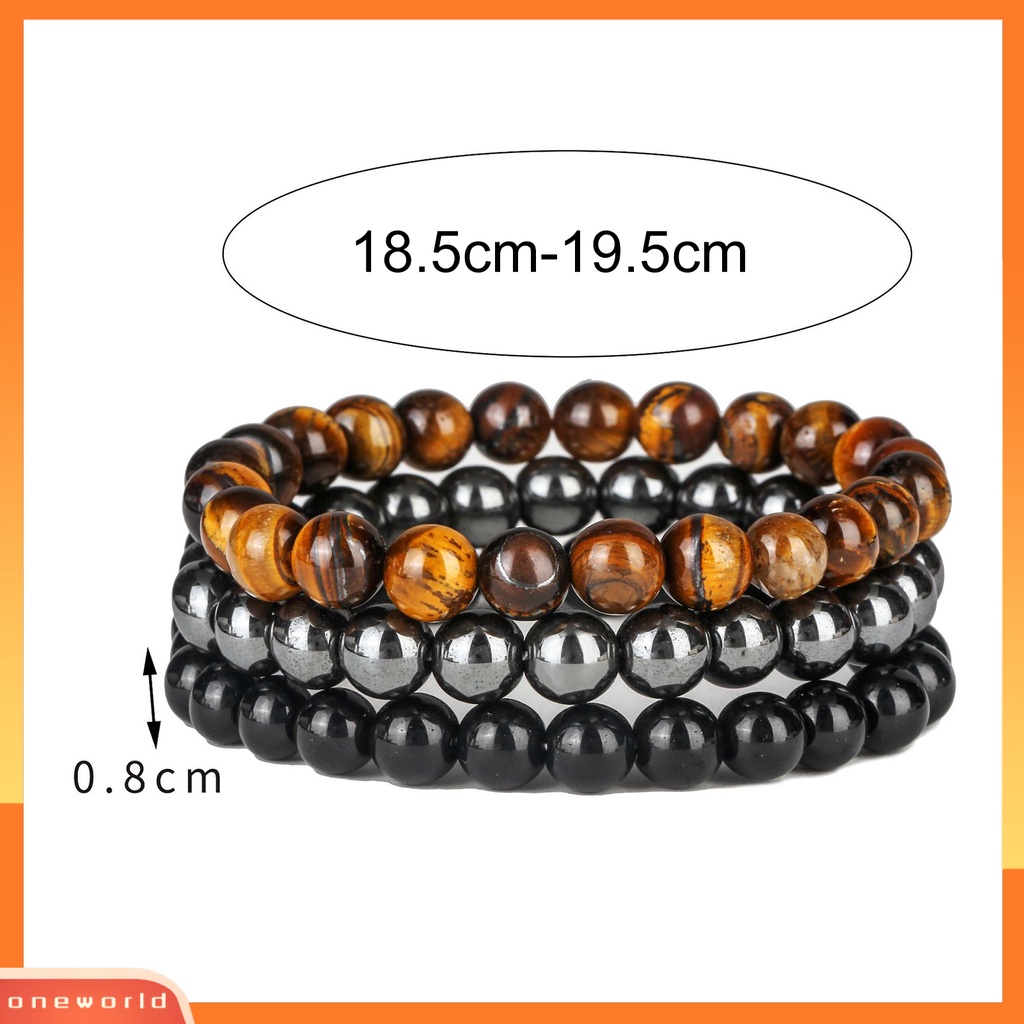 [EONE] 3pcs/set Gelang Batu Three-In-One Charming Tali Elastis Natural Blue Gold Tiger Eye Agate Stone Bracelet Untuk Wanita