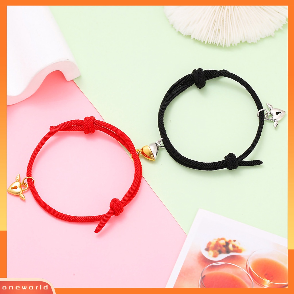 [EONE] 1pasang ic Gelang Nilon Tali Tangan Buatan Tangan Adjustable Electroplating Liontin Tidak Luntur Hias Pecinta Menarik Atraksi Jantung Gelang Perhiasan Aksesori