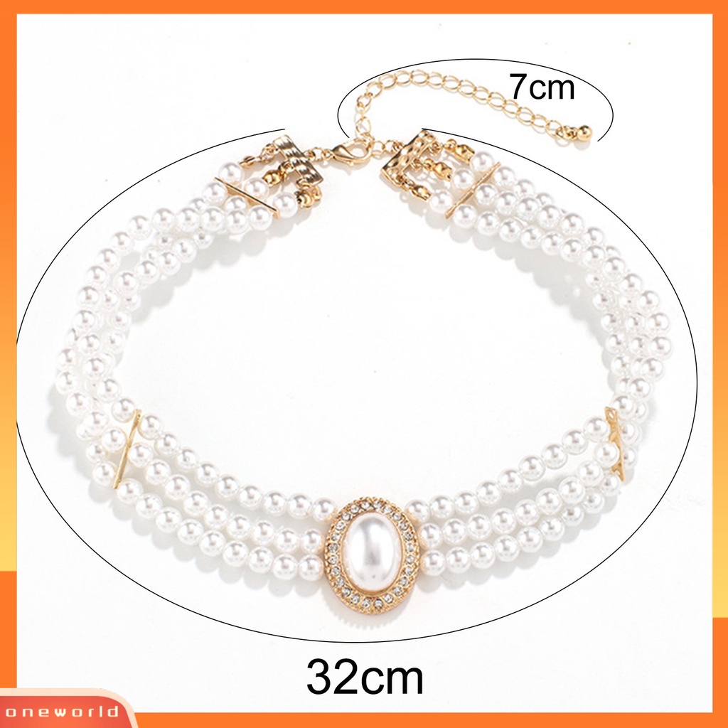 [EONE] Wanita Choker Vintage Elegan Berlian Imitasi Mengkilap Hias Adjustable Dress Up Hadiah Wanita Mutiara Imitasi Klavikula Kalung Perhiasan Trendi
