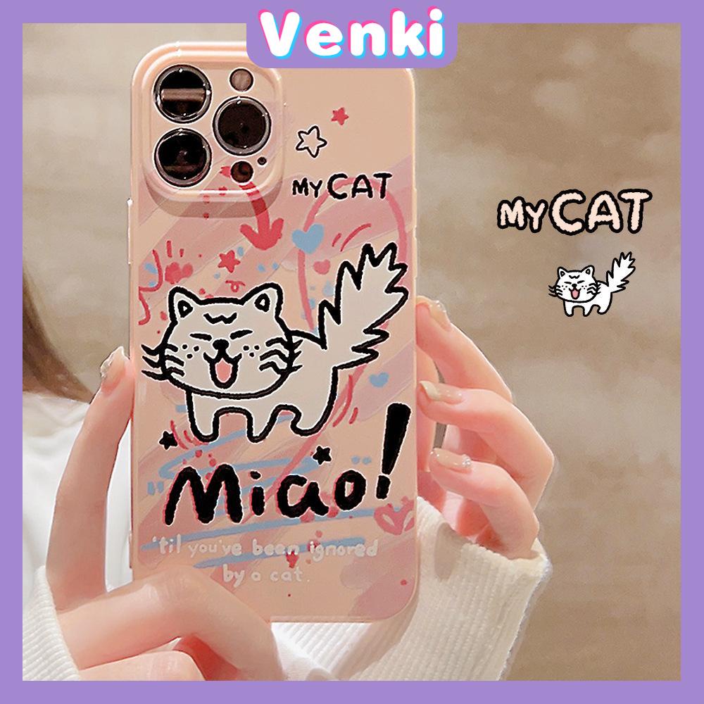 VENKI - For iPhone 11 iPhone Case Cream Glossy Soft Case TPU Shockproof Camera Cover Protection Graffiti Cat Compatible with iPhone 14 13 Pro max 12 Pro Max xr xs max 7Plus 8Plus