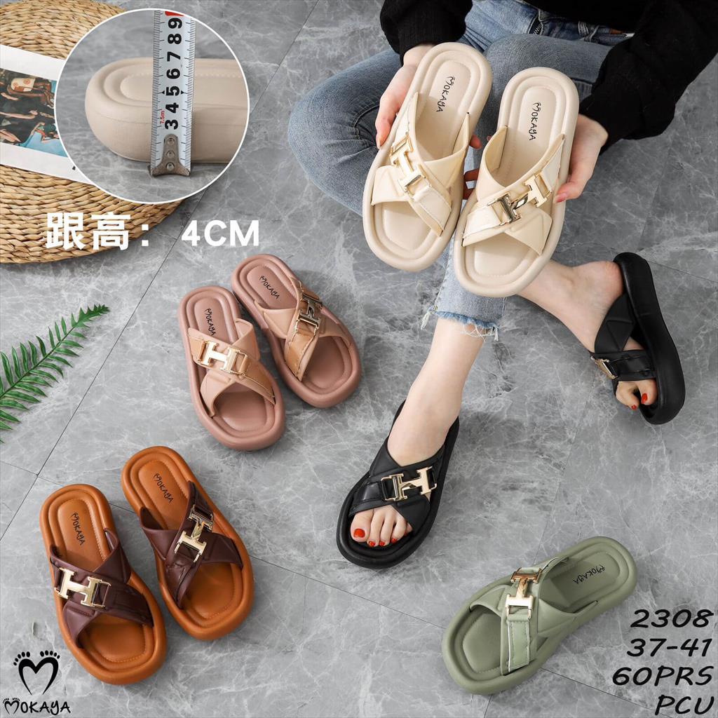 Sandal Slop Wedges Wanita Ban 2 Silang Motif gesperH Import Trendy MKY 2308 37-41