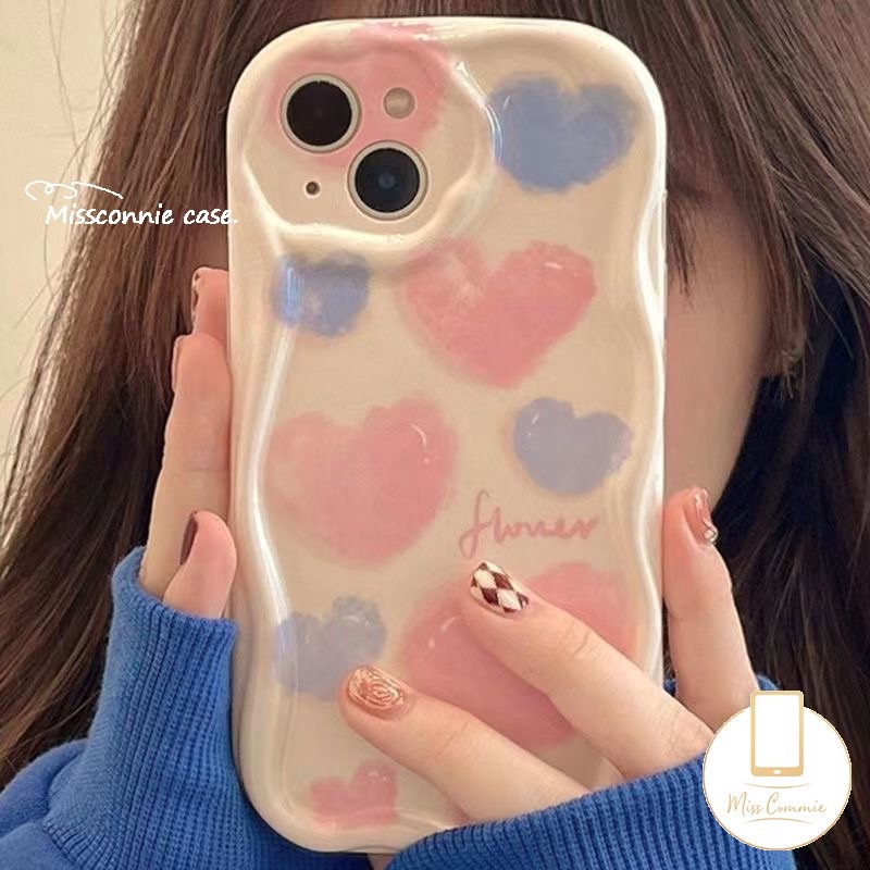 IPHONE Tinta Cute Smiley Face Case Kompatibel Untuk Iphone12 13 11 14 Pro Max XR X 7 8 6s 6 Plus XS Max SE 2020 Senyum Indah 3D Wavy Curved Edge Glossy Shockproof Soft Cover