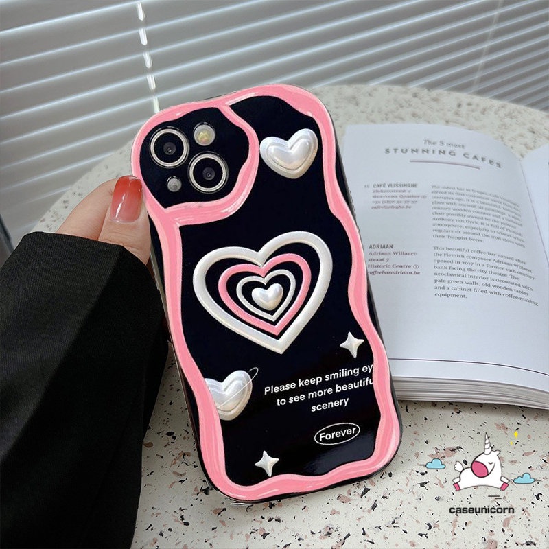 IPHONE 3d Wavy Curved Edge Love Heart Back Cover Kompatibel Untuk Iphone14 11 12 13 Pro Max 7Plus XR X7 8 6s 6 Plus XS Max SE 2020 Glossy Shockproof Soft Tpu Phone Case Shell