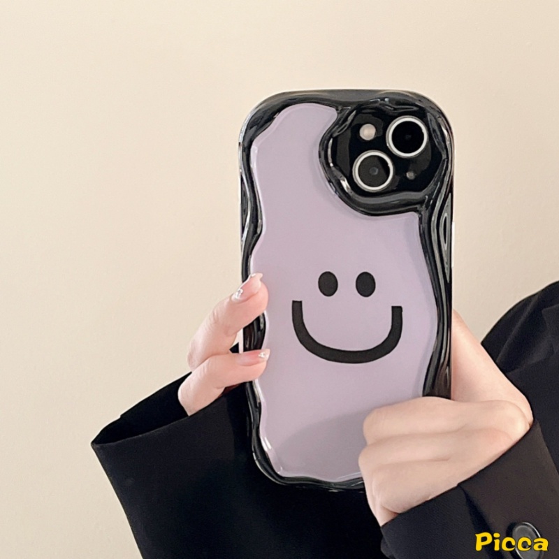 IPHONE Checkerboard Cute Smile Case Kompatibel Untuk Iphone11 14 12 13 Pro Max 7Plus 8Plus XR X7 8 6s 6 Plus XS Max SE 2020 Kartun Smiley 3D Wavy Curved Edge Lembut Shockproof Glossy Cover
