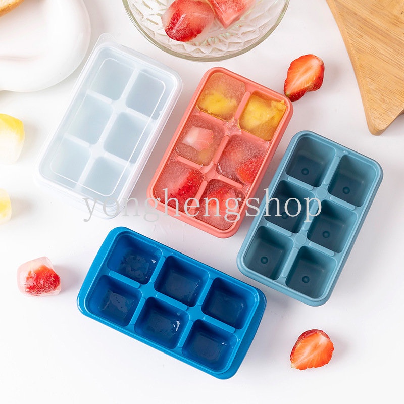 6grids Ice Cube Tray with Lid Pudding Frozen Cetakan Es Kulkas Pembuatan Es Cetakan Untuk Pembekuan Minuman Minuman Dingin Buatan Sendiri DIY Tools Aksesoris Dapur