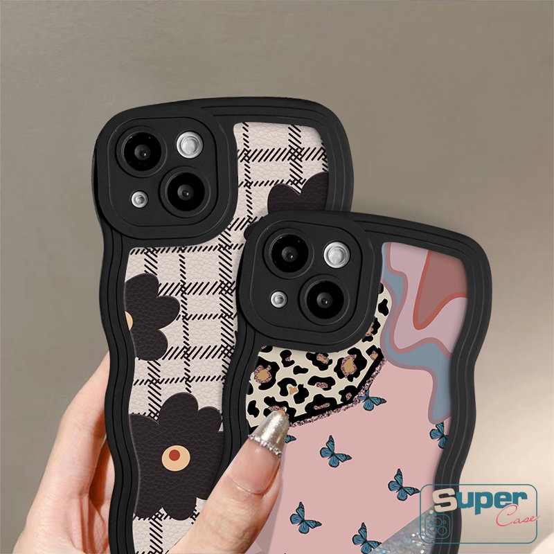 Untuk Infinix Hot 9 10 11 12 Play Note 12 G96 10 Pro Smart 4 5 6 Plus Hot 9 20 10 11s 10s 10Lite 12i 20s 8 12 Pro Motif Leopard Vintage Kotak-Kotak Bunga Art Kupu Bergelombang Tepi Lembut Sarung