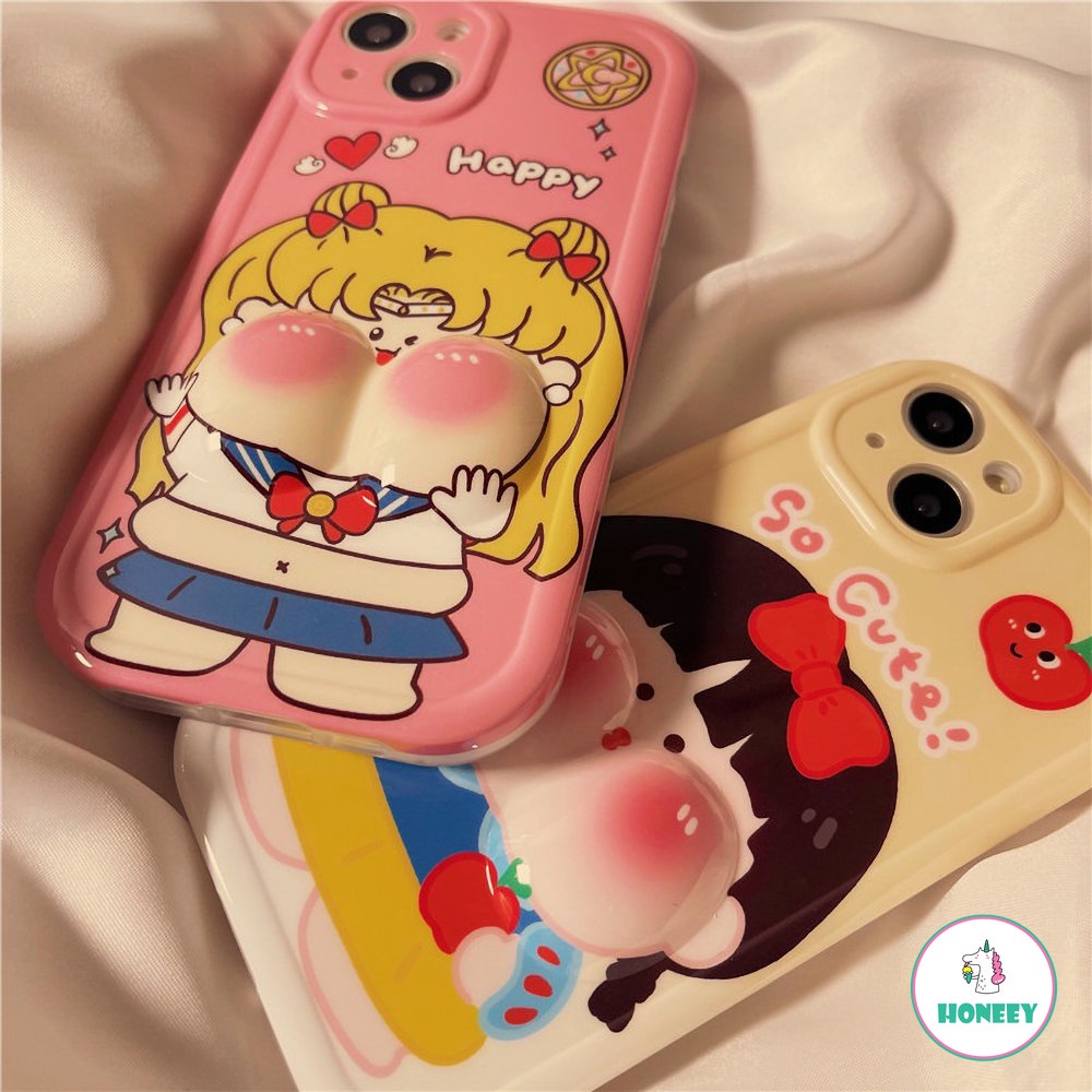 IPHONE Ins Korea 3D Lucu Penutup Wajah Besar Untuk Untuk Iphone13 12 11 Pro Max14 Plus Kartun Lucu Cubit Wajah Ponsel Case TPU Soft Shell